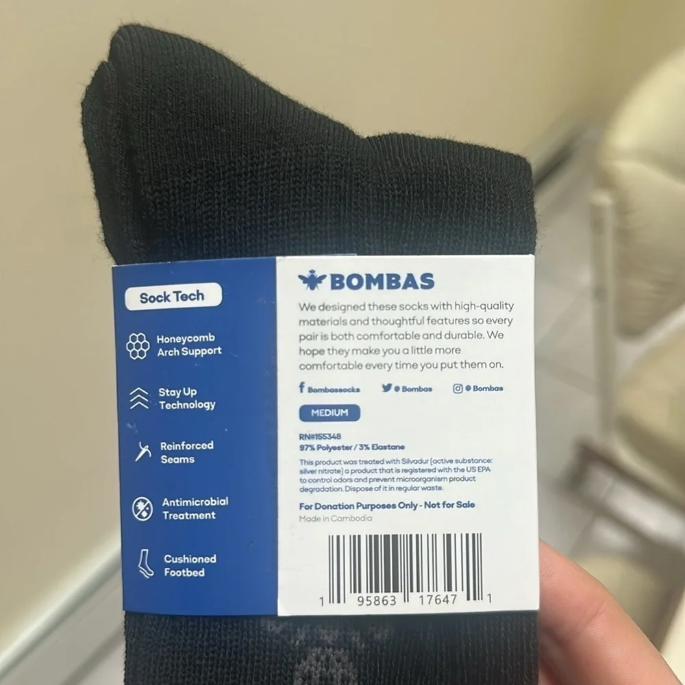 ❤️ 🆕 BOMBAS BLACK HIGH SOCKS SIZE LARGE